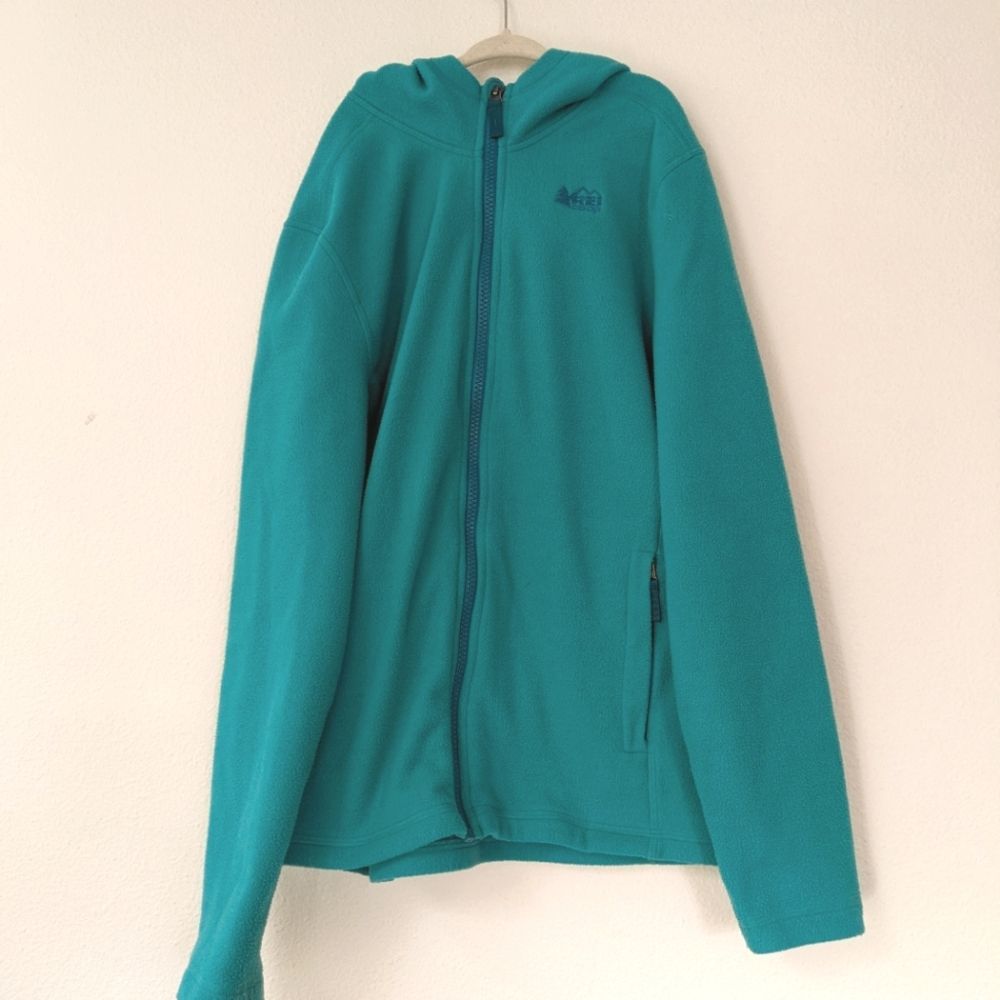 REI Co-op Fleece Green Jacket Hooded Full Zip, 100% Polyester Girls Large